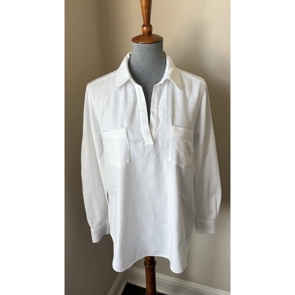Loft Women's Size Small White Long Sleeve Collared Popover Top